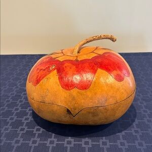 Handmade Beautiful Gourd Art with Red Apple Design diameter 10 in H 6 in